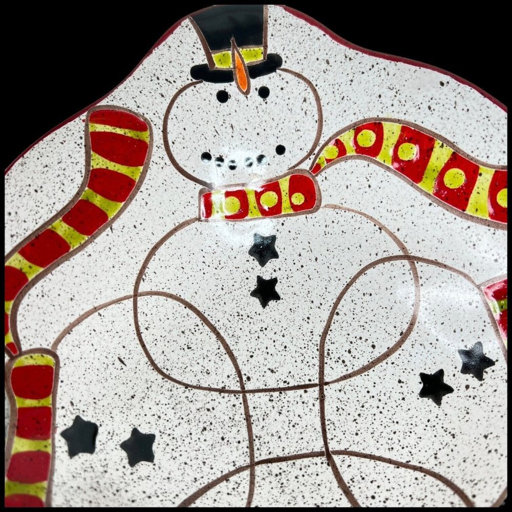 Grasslands Road Pottery Snowman Bowl Hats Winter Christmas Holiday Speckled Red - Picture 5 of 9